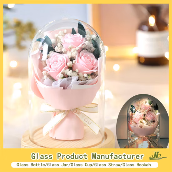 Künstliche Blumenfabrik Großhandel kundenspezifische große Weihnachtsdekorationen Klarglaskuppel mit Holzsockel